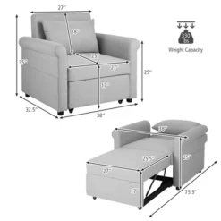 Costway Convertible Sofa Bed 3-in-1 Pull-out Sofa Chair Adjustable Reclining Chair Grey 11 Costway Convertible Sofa Bed 3-in-1 Pull-out Sofa Chair Adjustable Reclining Chair Grey -Costway GUEST a4ab011d 0f0b 475d bb24 819ef2afe6b4