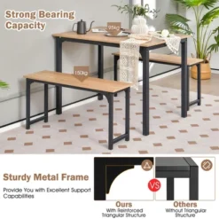 Costway Modern 3 PCS Dining Table Bench Set W/ Metal Frame & Wooden Tabletop -Costway GUEST a4c60986 94ed 4645 96b6 057acd7e237e