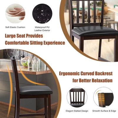 Costway Set Of 4 Bar Stools Counter Height Chairs W/ PU Leather Seat Espresso 3 Costway Set Of 4 Bar Stools Counter Height Chairs W/ PU Leather Seat Espresso - Image 3
