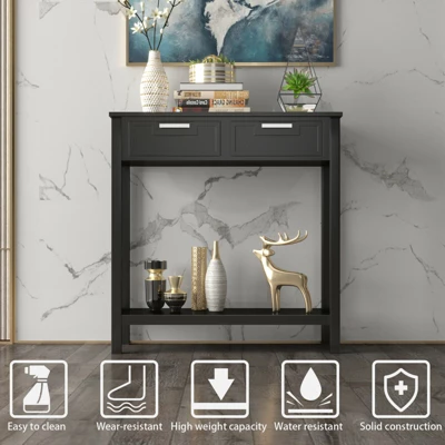 Costway Accent Console Table Entryway Sofa Foyer Table Storage Shelf W/2 Drawers 7 Costway Accent Console Table Entryway Sofa Foyer Table Storage Shelf W/2 Drawers - Image 7