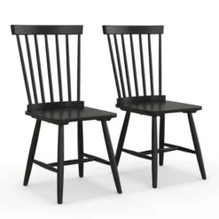 Costway Windsor Dining Chairs Set Of 2 Armless Spindle Back Solid Rubber Wood Black/Natural -Costway GUEST a620cb01 0b61 48a8 8c68 4bec706cf919
