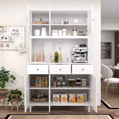 Costway Pantry Cabinet 77β Tall Kitchen Storage Cabinet With LED Lights & Charging Station,Freestanding Cupboard With 4 Adjustable Shelves 2 Costway Pantry Cabinet 77β Tall Kitchen Storage Cabinet With LED Lights & Charging Station,Freestanding Cupboard With 4 Adjustable Shelves - Image 2
