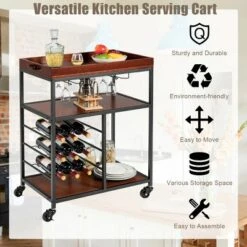 Costway 3 Tier Kitchen Trolley Utility Cart W/Wine Rack & Glass Holder -Costway GUEST a64db568 b6f0 4633 a36c fdeb3fe6ce7c