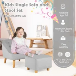 Costway Kids Sofa Chair W/ Ottoman Toddler Single Sofa Velvet Upholstered Couch GreyPink -Costway GUEST a6ad4dff 1871 41b7 ae2a f13f1425935c