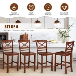 Costway Set Of 4 Bar Stools 24'' Counter Height Chairs W/ Rubber Wood Legs Walnut 10 Costway Set Of 4 Bar Stools 24'' Counter Height Chairs W/ Rubber Wood Legs Walnut -Costway GUEST a75e6b40 32a2 4ad2 aafb 27e512455cdf