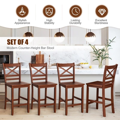 Costway Set Of 4 Bar Stools 24'' Counter Height Chairs W/ Rubber Wood Legs Walnut 4 Costway Set Of 4 Bar Stools 24'' Counter Height Chairs W/ Rubber Wood Legs Walnut - Image 4