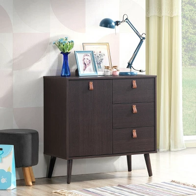 Costway Sideboard Entryway Console Table W/ Display Cabinet Brown Home 2 Costway Sideboard Entryway Console Table W/ Display Cabinet Brown Home - Image 2