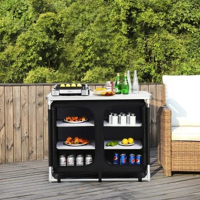 Costway Portable BBQ Aluminum Camping Table Kitchen Cook Station W/ Storage Organizer 1 Costway Portable BBQ Aluminum Camping Table Kitchen Cook Station W/ Storage Organizer