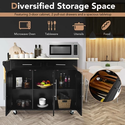 Costway Kitchen Island Trolley Cart Wood Top Rolling Storage Cabinet W/Knife Block Black 5 Costway Kitchen Island Trolley Cart Wood Top Rolling Storage Cabinet W/Knife Block Black - Image 5