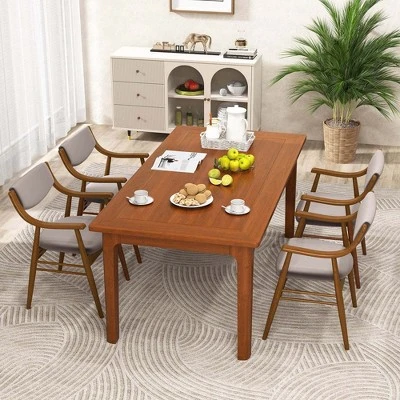 Costway PU Leather Dining Chair Set Of 2 With Padded Seat & Back Armrests Rubber Wood Frame Black/Brown 3 Costway PU Leather Dining Chair Set Of 2 With Padded Seat & Back Armrests Rubber Wood Frame Black/Brown - Image 3