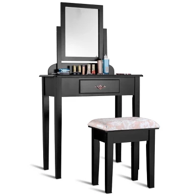 Costway Makeup Desk Vanity Dressing Table Square Stool 1 Large Black 4 Costway Makeup Desk Vanity Dressing Table Square Stool 1 Large Black - Image 4