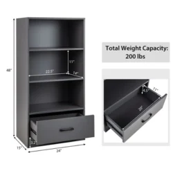 Costway 4-Tier Bookcase 48'' Display Bookshelf Storage Organizer With Shelves & Drawer Grey/White/Natural -Costway GUEST a88ce43e 6bc6 481b b9ff 0eef8210afc2