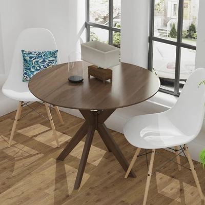 Costway Modern Round Wood Dining Table 35'' W/ Solid Wood Legs& Base For Home, Office 2 Costway Modern Round Wood Dining Table 35'' W/ Solid Wood Legs& Base For Home, Office - Image 2