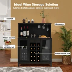 Costway 2-Door Buffet Bar Cabinet Kitchen Storage Sideboard Wine Rack Glass Holder GreyBlack 16 Costway 2-Door Buffet Bar Cabinet Kitchen Storage Sideboard Wine Rack Glass Holder GreyBlack -Costway GUEST a9c432f3 308e 438d acf6 7ac22426247e
