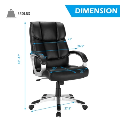 Costway Executive High Back Big & Tall Leather Adjustable Computer Desk Chair 2 Costway Executive High Back Big & Tall Leather Adjustable Computer Desk Chair - Image 2