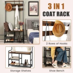 Costway 3-in-1 Coat Rack Industrial Hall Tree Shoe Bench Entryway Storage Shelf With Hooks 13 Costway 3-in-1 Coat Rack Industrial Hall Tree Shoe Bench Entryway Storage Shelf With Hooks -Costway GUEST a9fa2fbd f4a2 4033 9a88 a7284ca941b8