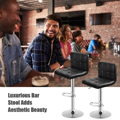Costway Set Of 2 Bar Stools PU Leather Adjustable Barstool Swivel Pub Chairs Black Full Back 4 Costway Set Of 2 Bar Stools PU Leather Adjustable Barstool Swivel Pub Chairs Black Full Back - Image 4