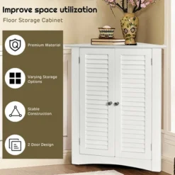 Costway Corner Storage Cabinet Freestanding Floor Cabinet Bathroom W/ Shutter Door White -Costway GUEST aadf7a20 557b 4490 8053 35dc13440657