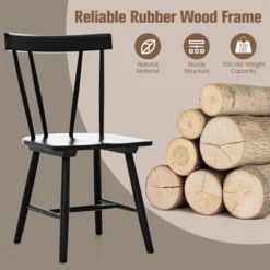 Costway Dining Chairs Set Of 2 Windsor Chairs Wood Armless Chairs With Solid Rubber Wood Black/White -Costway GUEST aaf95269 d04b 405a 931b c2db36a8adf4