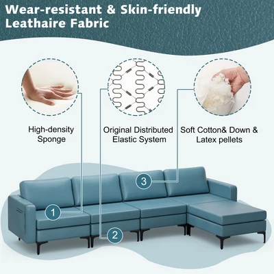 Costway Modular L-shaped Sectional Sofa W/ Reversible Chaise & 4 USB Ports 6 Costway Modular L-shaped Sectional Sofa W/ Reversible Chaise & 4 USB Ports - Image 6