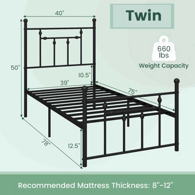 Costway Twin/Full/Queen Size Metal Bed Frame With Headboard Under-bed Storage Mattress Foundation 2 Costway Twin/Full/Queen Size Metal Bed Frame With Headboard Under-bed Storage Mattress Foundation - Image 2