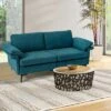 Costway Modern Loveseat Fabric 2-Seat Sofa Couch For Small Space W/ Metal Legs BlueRust Red