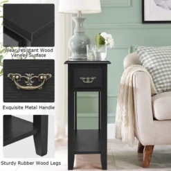 Costway 2 Tier End Bedside Sofa Side Table Narrow Nightstand W/Drawer &Shelf Black -Costway GUEST abebcddc eafc 455e 9137 83a910c8ae4c