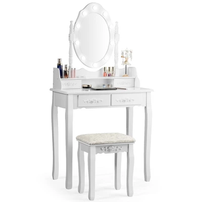 Costway Makeup Vanity Dressing Table Set W/10 Dimmable Bulbs Cushioned Stool 11 Costway Makeup Vanity Dressing Table Set W/10 Dimmable Bulbs Cushioned Stool - Image 11