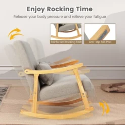 Costway Upholstered Rocking Chair With Pillow Rocking Armchair With Rubber Wood Frame Grey 13 Costway Upholstered Rocking Chair With Pillow Rocking Armchair With Rubber Wood Frame Grey -Costway GUEST ac2ebe8a 4d34 4dff b5f0 be989ae0264b