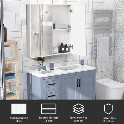 Costway Bathroom Cabinet Medicine Cabinet Wall Mount Double Door With Shelf And Mirror 6 Costway Bathroom Cabinet Medicine Cabinet Wall Mount Double Door With Shelf And Mirror - Image 6