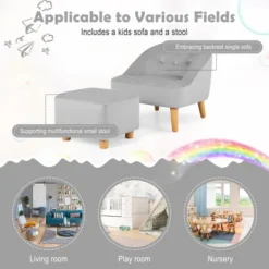 Costway Kids Sofa Chair W/ Ottoman Toddler Single Sofa Velvet Upholstered Couch GreyPink -Costway GUEST acd3dced d8f3 4bc9 bf2f 49703a009700