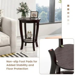 Costway 2-Tier End Table 18'' Round Compact Sofa Side Nightstand With Storage Shelf Espresso/White 16 Costway 2-Tier End Table 18'' Round Compact Sofa Side Nightstand With Storage Shelf Espresso/White -Costway GUEST acd6435f 84ab 415d ad8a c15ac1309092