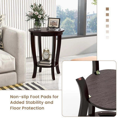 Costway 2-Tier End Table 18'' Round Compact Sofa Side Nightstand With Storage Shelf Espresso/White 7 Costway 2-Tier End Table 18'' Round Compact Sofa Side Nightstand With Storage Shelf Espresso/White - Image 7