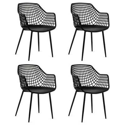 Costway Modern Dining Chair Set Of 4 Plastic Shell Hollow WithMetal Legs For Living Room 10 Costway Modern Dining Chair Set Of 4 Plastic Shell Hollow WithMetal Legs For Living Room - Image 10