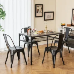 Costway 18" High Back Bar Stools Set Of 4 With Removable Backrest For Cafe Bar Black/Gun Gray