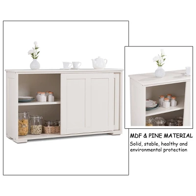 Costway Kitchen Storage Cabinet Sideboard Buffet Cupboard Wood Sliding Door Pantry White 6 Costway Kitchen Storage Cabinet Sideboard Buffet Cupboard Wood Sliding Door Pantry White - Image 6