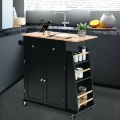Costway Rolling Kitchen Island Utility Trolley Cabinet Storage Spice Towel Rack
