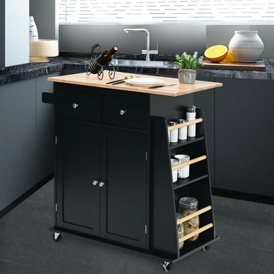 Costway Rolling Kitchen Island Utility Trolley Cabinet Storage Spice Towel Rack 1 Costway Rolling Kitchen Island Utility Trolley Cabinet Storage Spice Towel Rack