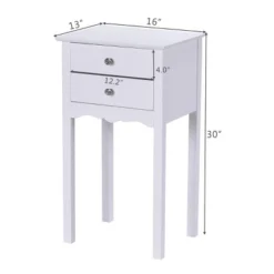 Costway Side Table End Accent Table Night Stand W/ 2 Drawers Furniture White -Costway GUEST aded469f 1979 461e 8306 ca8af440d305