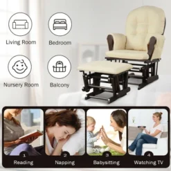 Costway Glider And Ottoman Cushion Set Wood Baby Nursery Rocking Chair -Costway GUEST adff578c d1aa 44e6 8798 2da2e7b66875