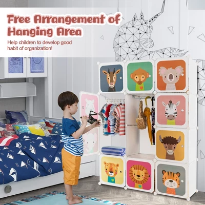 Costway 12-Cube Kids Wardrobe Baby Dresser Bedroom Armoire Clothes Hanging Closet With Door 3 Costway 12-Cube Kids Wardrobe Baby Dresser Bedroom Armoire Clothes Hanging Closet With Door - Image 3