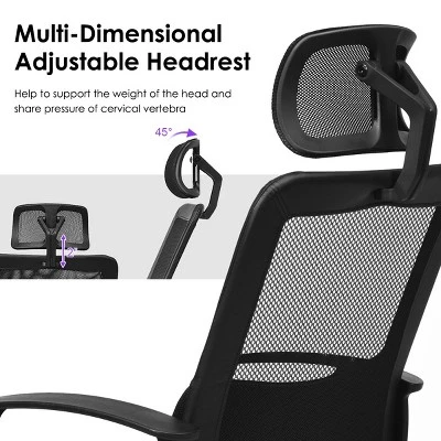Costway Mesh Office Chair High Back Ergonomic Swivel Chair W/ Lumbar Support & Headrest 5 Costway Mesh Office Chair High Back Ergonomic Swivel Chair W/ Lumbar Support & Headrest - Image 5