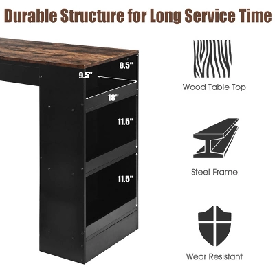 Costway 3 Pieces Bar Table Set Industrial Counter With Storage Black 5 Costway 3 Pieces Bar Table Set Industrial Counter With Storage Black - Image 5