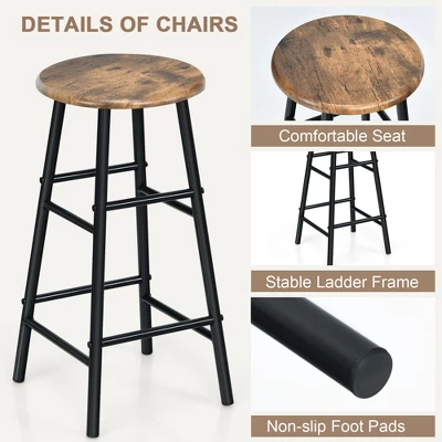 Costway 3 Pieces Bar Table Set Counter Height Dining Pub Table W/ 2 Stools 8 Costway 3 Pieces Bar Table Set Counter Height Dining Pub Table W/ 2 Stools - Image 8