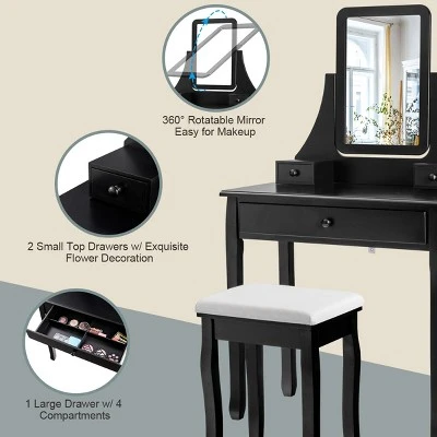 Costway Square Mirror Dressing Table Set Makeup Vanity For Bedroom, Living Room White/Black 7 Costway Square Mirror Dressing Table Set Makeup Vanity For Bedroom, Living Room White/Black - Image 7