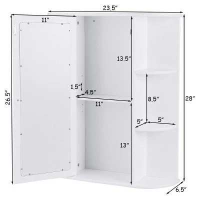 Costway Bathroom Cabinet Single Door Shelves Wall Mount Cabinet W/ Mirror Organizer 1 Costway Bathroom Cabinet Single Door Shelves Wall Mount Cabinet W/ Mirror Organizer