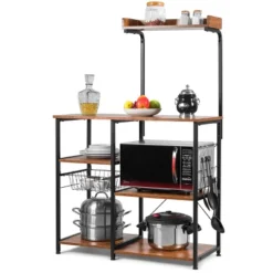 Costway 4-Tier Vintage Kitchen Baker's Rack Utility Microwave Stand W/ Basket & 5 Hooks -Costway GUEST aee2dec8 b809 43d2 bb7e 9e581afd55ab
