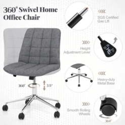 Costway Upholstered Armless Office Chair With Adjustable Height & Wheels For Small Spaces Gray/White -Costway GUEST aeed316d 5c91 4532 a0de fffbab6604a1