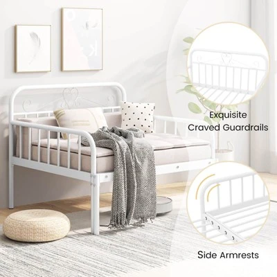 Costway Metal Daybed Extendable Daybed To Twin Size Bed Heavy Duty Slats Support Sofa Bed Black/White 6 Costway Metal Daybed Extendable Daybed To Twin Size Bed Heavy Duty Slats Support Sofa Bed Black/White - Image 6