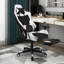 Costway Massage Gaming Chair Reclining Racing Office Computer Chair With Footrest White -Costway GUEST af0a5fc8 dd50 4e5c 8fc4 297080e9ba3f